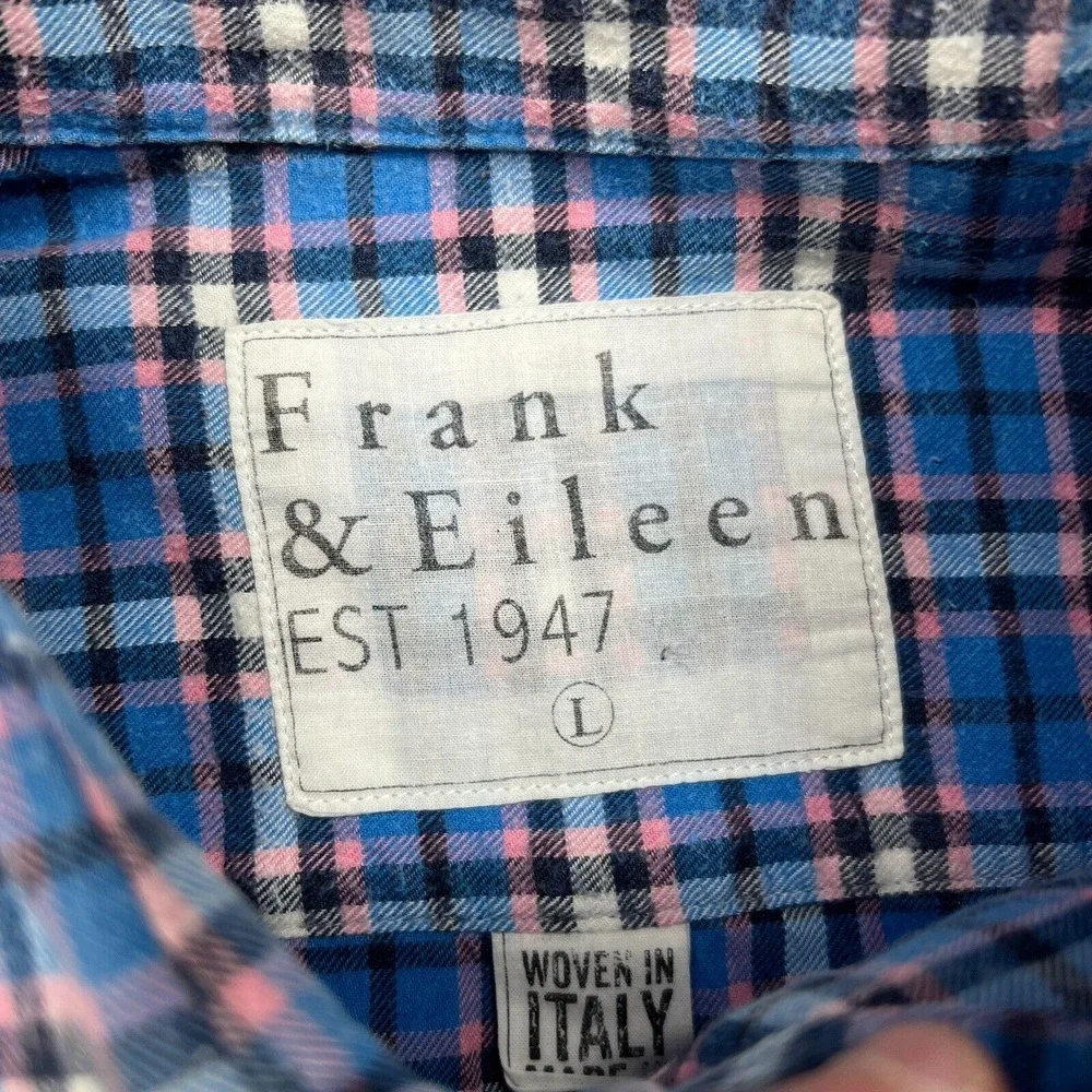 Frank & Eileen Paul Blue Plaid Long Sleeve Cotton Button Up Shirt USA Mens Sz L - Picture 3 of 9